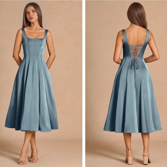 Azazie Dresses & Skirts - Azazie Teal Backless Midi Dress